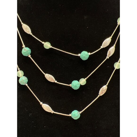 Elegant Monet Turquoise & Silver Multi Strand Beaded Necklace - Picture 5 of 5